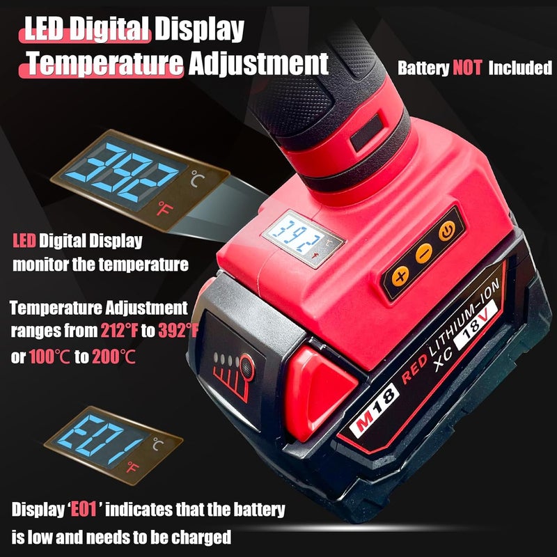 MONVICT 100W Cordless Glue Gun for Milwaukee 18V Battery, Upgraded Digital Temperature Adjustable Handheld Electric Power Full Size Heavy Duty Hot Glue Gun with 10 Glue Sticks (Tools only) - Image 2